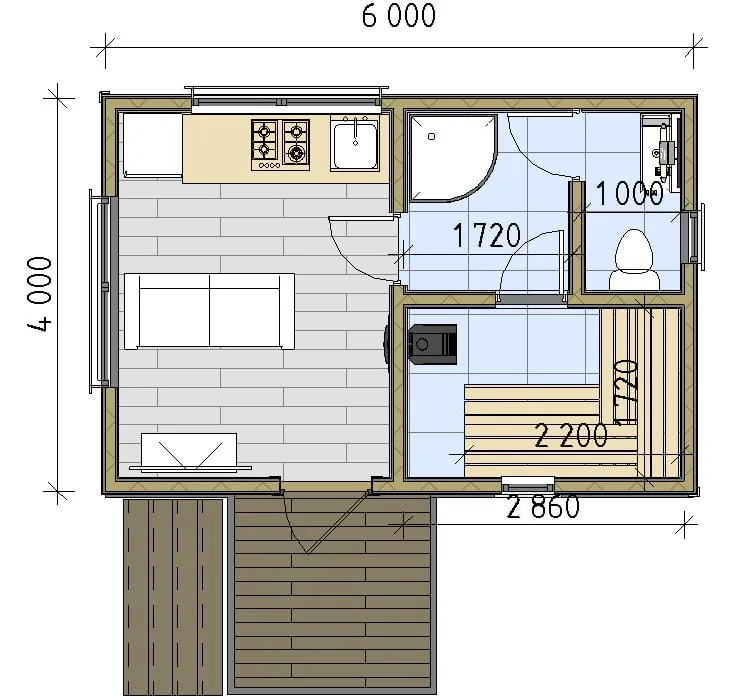 План: Мини-дом-баня 6х4, 24 м²