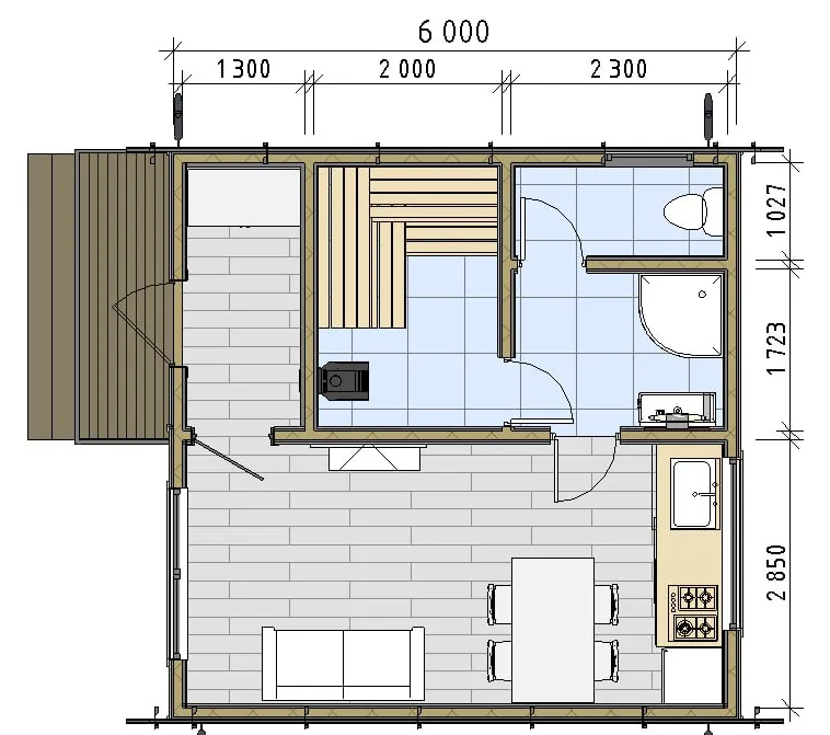 План: Садовый дом-баня 6х6, 36 м²