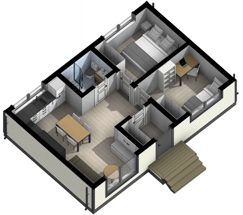 Объёмная планировка с расстановкой мебели: Богри 6х9 Ц1, 54 м²