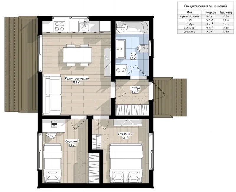 План: Богри 6х9 Ц2, 54 м²