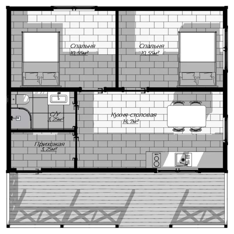 План: Дачный дом 6х8, 48 м²