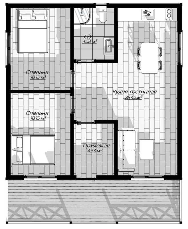 План: Дачный дом 8х8, 64 м²