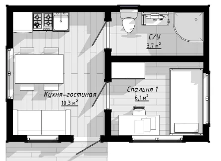 План: Мини-дом 6х4, 24 м²