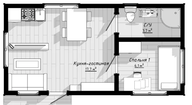 План: Мини-дом 8х4, 32 м²
