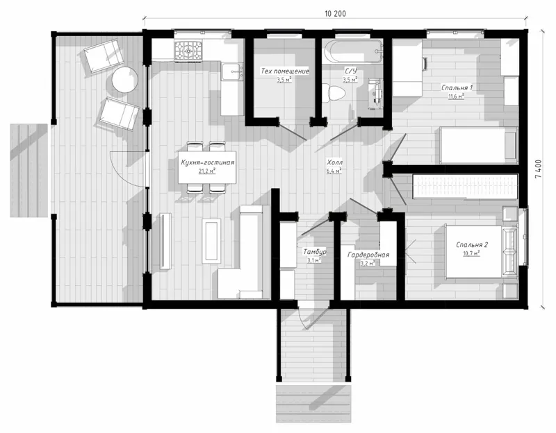 План: Норд 9х10, 90 м²