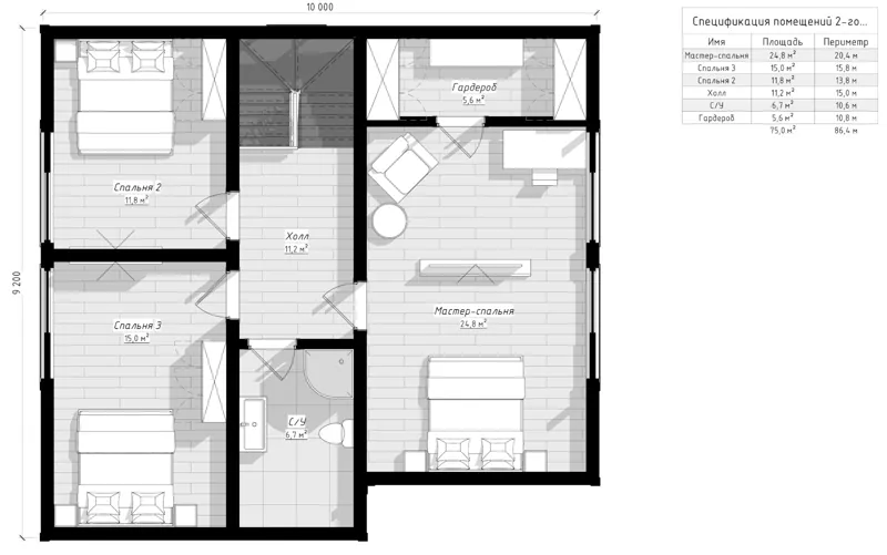 План 2-го этажа: Петергоф 8х10, 172 м²