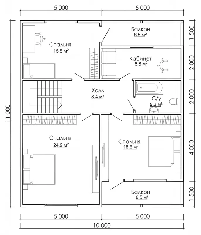 План 2-го этажа: Репино 10х11, 220 м²