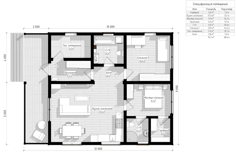 План: Шале 9х12, 108 м²