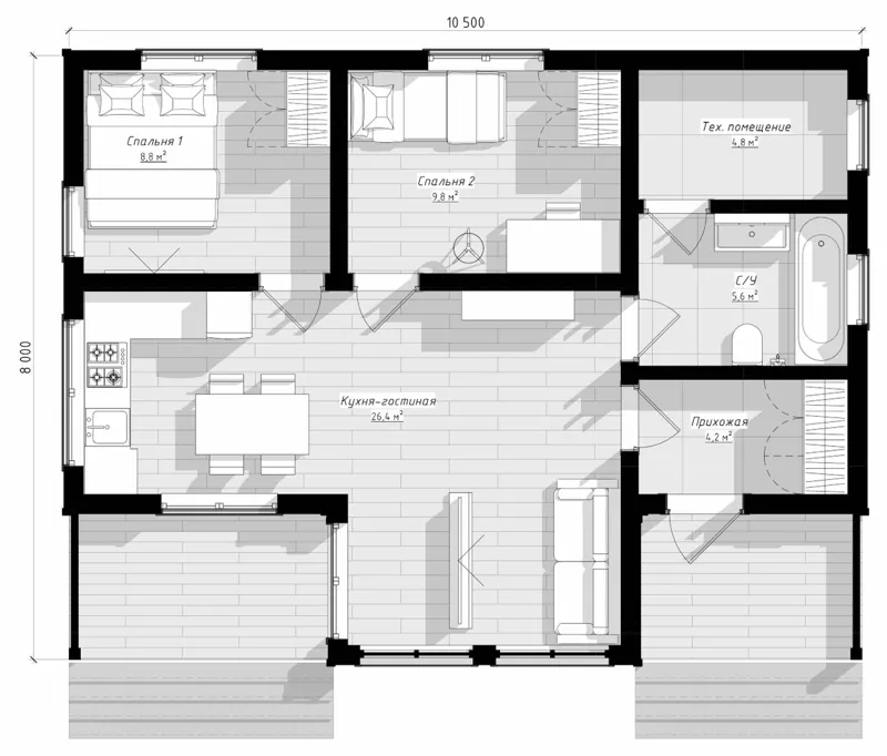 План: Вальц 8х10, 84 м²